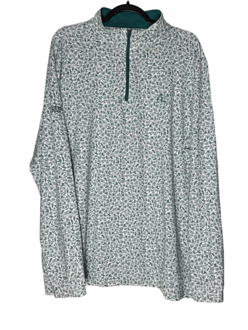 Rhoback Mens XXL 1/4 Zip Pullover Green Floral Performance Golf Fuzzys Vodka